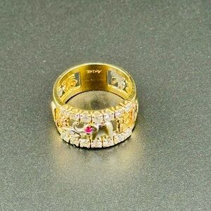 14K Yellow Gold Tri Color Men’s Good Luck/lucky Ring Size 8.5 Weight 5.7 Grams